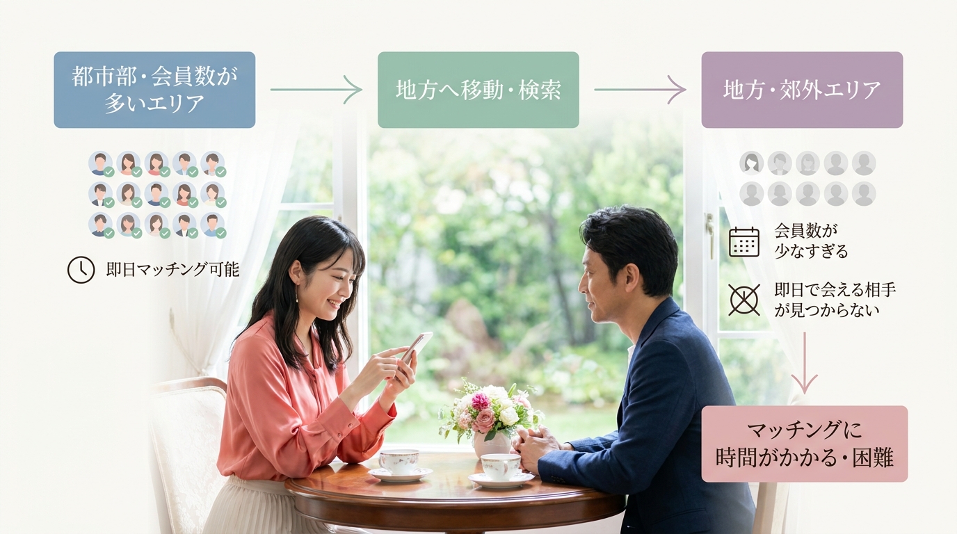 会員数が少なすぎる——地方では即日で会える相手が見つからない