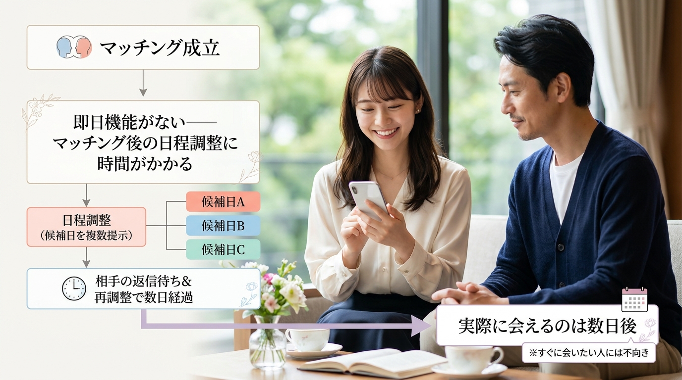 即日機能がない——マッチング後の日程調整に時間がかかる