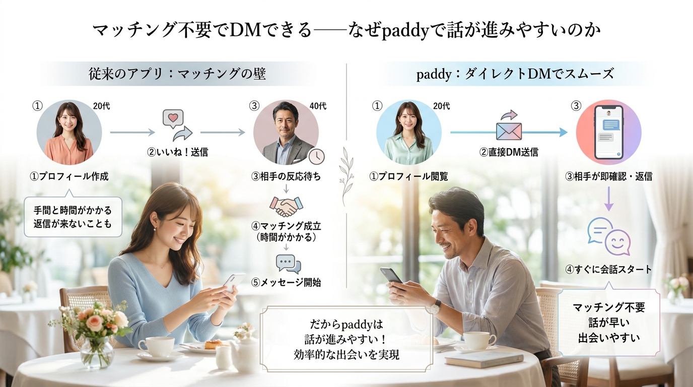 マッチング不要でDMできる——なぜpaddyで話が進みやすいのか