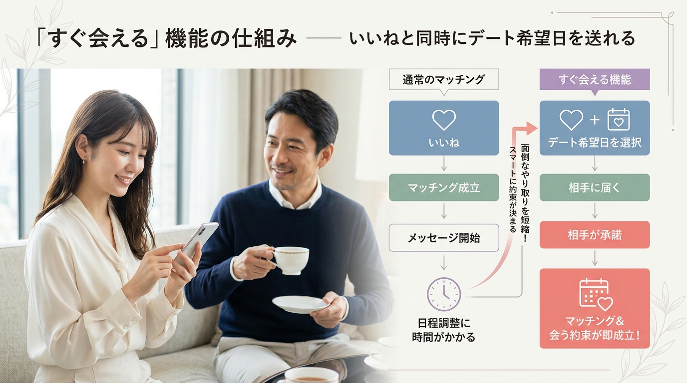 「すぐ会える」機能の仕組み——いいねと同時にデート希望日を送れる