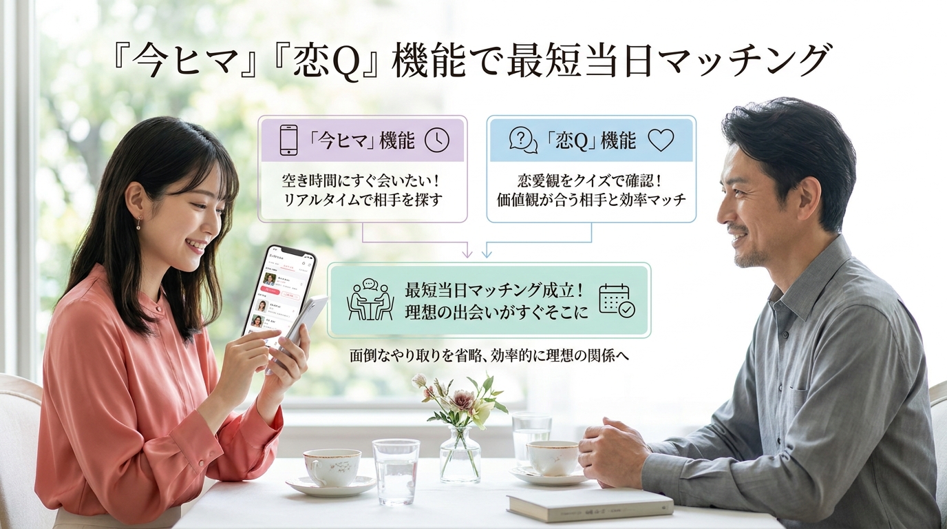 「今ヒマ」「恋Q」機能で最短当日マッチング
